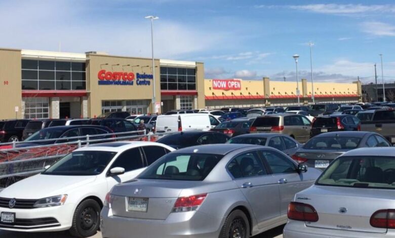 A parking lot outside of a Costco.