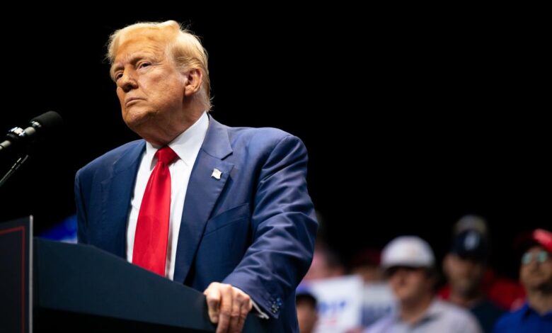 SAVANNAH, GEORGIA - SEPTEMBER 24: Republican Presidential candidate, former U.S. President Donald Trump speaks to attendees during a campaign rally at the Johnny Mercer Theatre on September 24, 2024 in Savannah, Georgia. The former president spoke to attendees on various plans including the tax code, U.S. manufacturing, and future economic opportunities if reelected for a second term. Trump continues campaigning around the country ahead of the November 6 presidential election. (Photo by Brandon Bell/Getty Images)