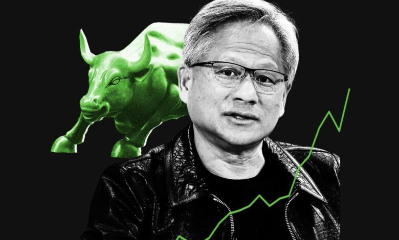 nvidia stock bull chart jensen huang graphic wide