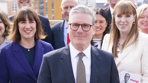 PA Media Sir Keir Starmer with Rachel Reeves (centre left) and deputy Labour leader Angela Rayner (centre right)