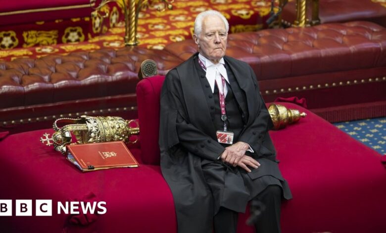 The Archbishop of Canterbury Justin Welby talking to another peer ahead of the State Opening of Parliament.