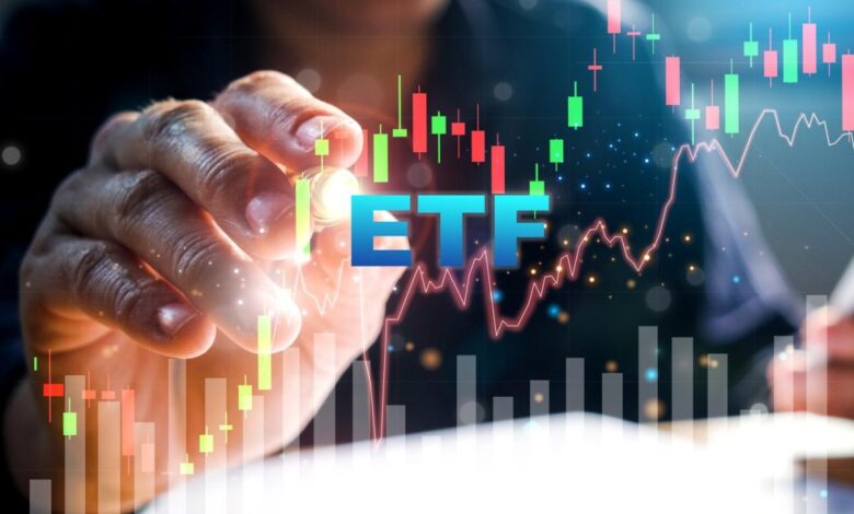 A hand pointing to a stock chart with