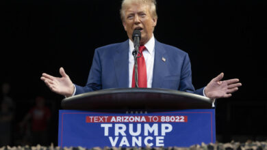 Donald Trump speaks during a campaign rally at Findlay Toyota Center on October 13, 2024 in Prescott Valley, Arizona. (Photo by Rebecca Noble/Getty Images)