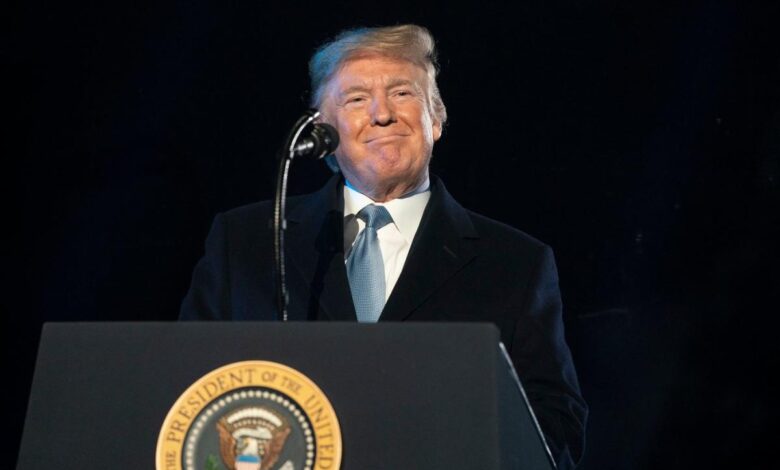 Former President Donald Trump delivering remarks.