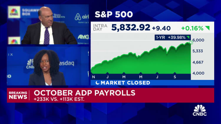 Private job creation totaled a stunning 233,000 in October, far more than expected, ADP says