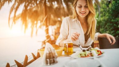 Lady Enjoying Salad by the Beach