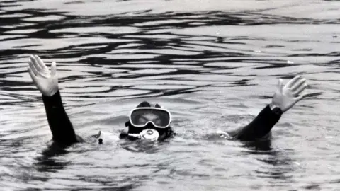 Rex Features John Prescott swimming in the Thames in protest at the dumping of nuclear waste at sea