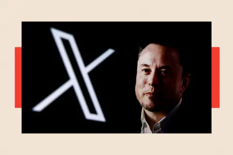 Getty Images An image of the X logo next to Elon Musk