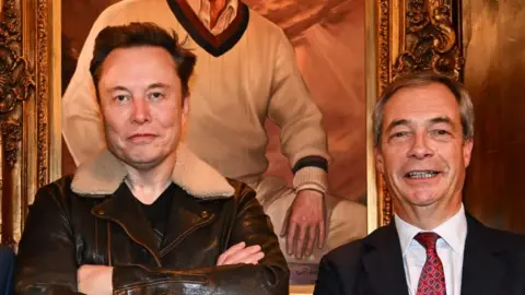 PA Media Elon Musk (l) and Nigel Farage pictured on 17 December at Donald Trump's Mar-A-Lago property