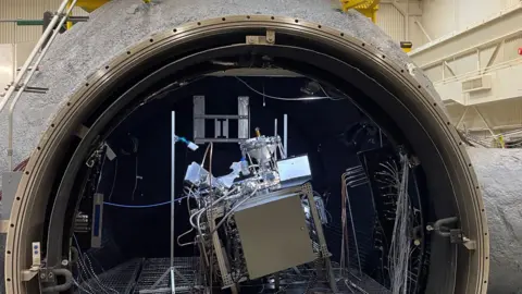 Sierra Space A machine sits inside a spherical chamber that provides moon-like conditions