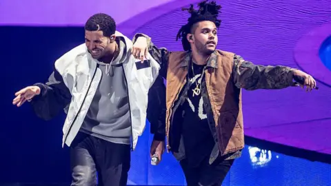 Getty Images Canadian singers Drake and The Weeknd 