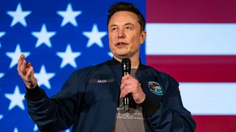 Getty Images X owner Elon Musk speaks during an America PAC town hall on 26 October, 2024 in Lancaster, Pennsylvania.