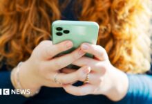 A woman's hands holding a mobile phone