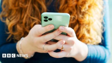 A woman's hands holding a mobile phone