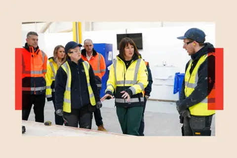 Getty Images Rachel Reeves speaks with staff members as she tours manufacturing facilities
