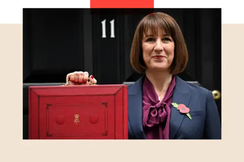 Getty Images Rachel Reeves poses with the red Budget Box as she leaves 11 Downing Street,