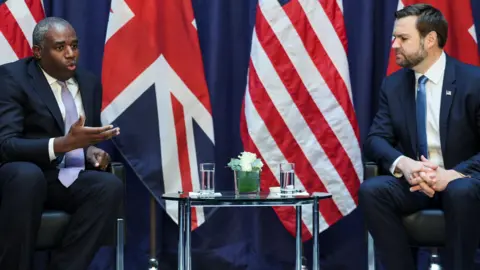 Reuters British Foreign Secretary David Lammy speaks as he participates in a bilateral meeting with U.S. Vice President JD Vance 