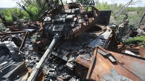 Getty Images A destroyed tank in Ukraine