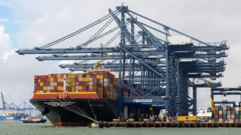 Getty Images Large container ship being loaded at the Port of Felixstowe