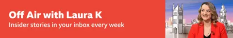 Thin, red banner promoting the Off Air with Laura K newsletter with text saying, “Insider stories in your inbox every week
