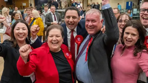 PA Media Labour celebrate their victory in the by-election