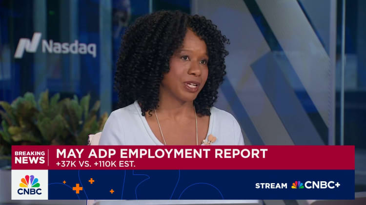 Private sector hiring rose by just 37,000 in May, the lowest in more than two years, ADP says