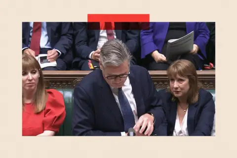 House of Commons/UK Parliament/PA Wire Screen grab of Rachel Reeves (right) crying as Prime Minister Sir Keir Starmer speaks during Prime Minister's Questions in the House of Commons, London

