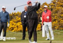 Trump takes a break from world affairs to tee-up his Scottish golf courses