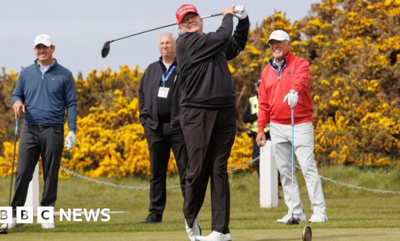 Trump takes a break from world affairs to tee-up his Scottish golf courses