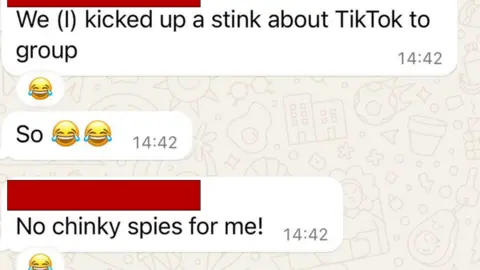 A Whatsapp screengrab which has three messages. The first says: 