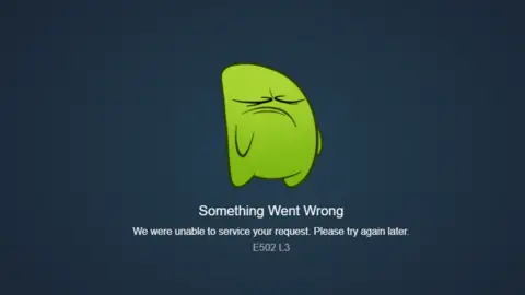 Steam A green blob-like character looks disgruntled. Underneath, it says